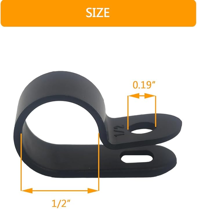 100 PCS Cable Clamp 1/2" R-Type Cable Clip Wire Clamp Nylon Cord Fastener Clips for Wire Management - Black