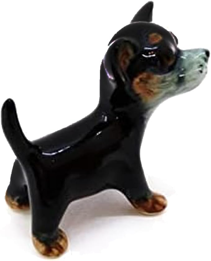 WitnyStore 2⅜" Black Stand Big Head Chihuahua Dog Ceramic Figurine for Terrarium Decoration Collectible Statue for Adult Collectors Handcrafted Porcelain Ornament Sculpture Home Room Tabletop Decor