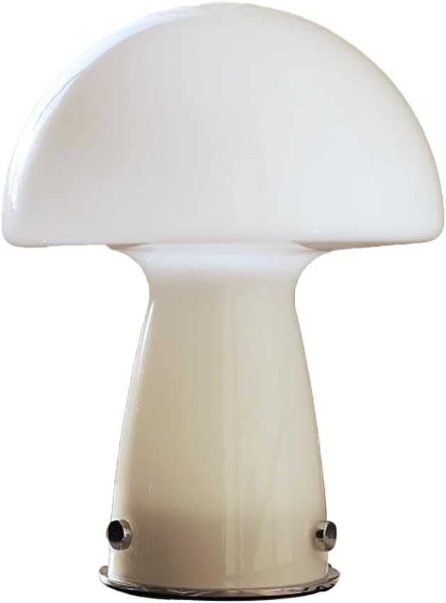 White Small Mushroom Table Lamp,3000K Warm Light Glass Desk Lighting,Bauhaus Decorative Nightstand Lamp,Vintage Style Table Light for Living Room Office