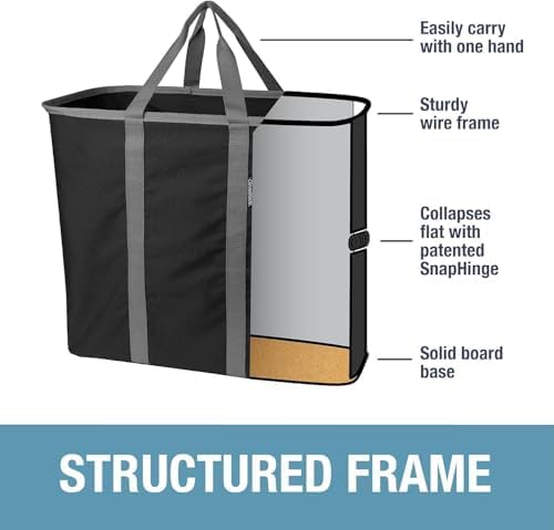 CleverMade Collapsible Laundry Basket Hamper - Navy Noir Cream 2-Pack 64L - Space Saving Storage Organizer with Handles Foldable Home Organization
