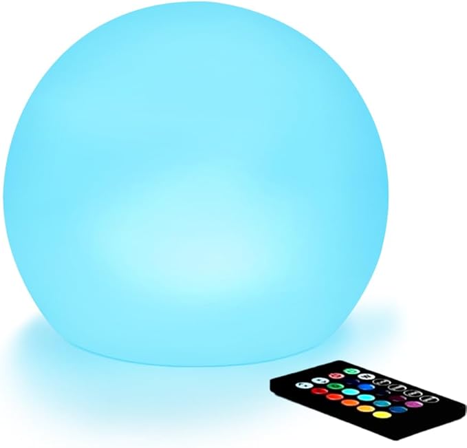 10 inch Rechargeable LED Ball Light, Dimmable LED Globe Light w/Remote, 16 RGB Colors Changing LEDs Globe Mood Lights, IP65 Waterproof Floor Lamp for Backyard Patio Garden Wedding Party Home