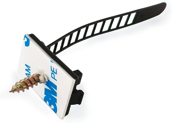 HS Under Desk Cable Management Clips Black with Screw Hole and 3M Tape (50 Pack),Large Adhesive Electrical Cable Straps Ties 3 Inch Organizers for Cords,Christmas Lights,Desktop PC