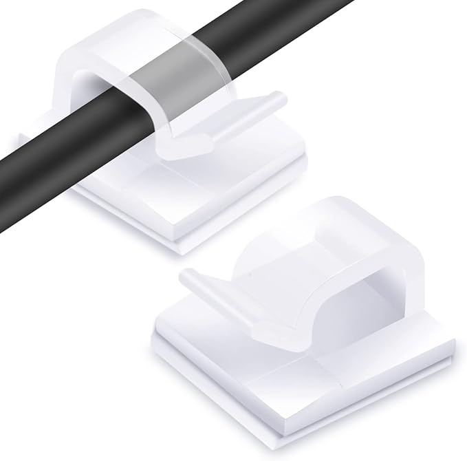 60PCS Cable Clips, KGROTE Extension Cord Clips Outdoor Light Wire Clips Adhesive Cable Hooks Wire Organizer Holder for Desk, Wall Cable Management, Christmas Lights, Decorations Hanging - Large, Clear