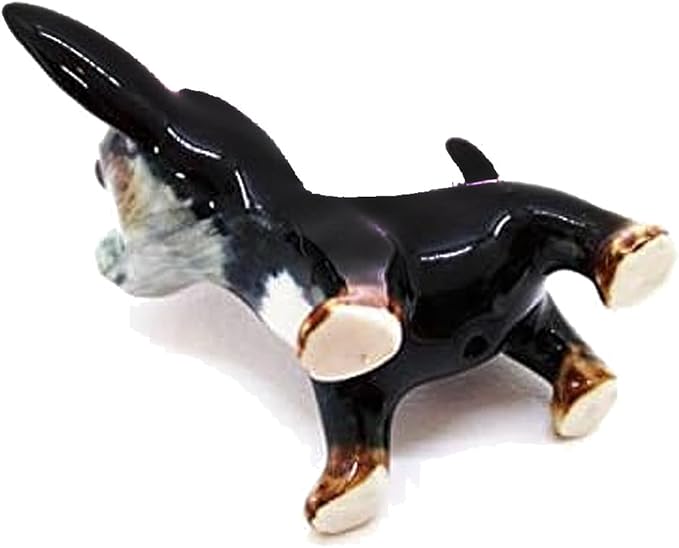 WitnyStore 2⅜" Black Stand Big Head Chihuahua Dog Ceramic Figurine for Terrarium Decoration Collectible Statue for Adult Collectors Handcrafted Porcelain Ornament Sculpture Home Room Tabletop Decor