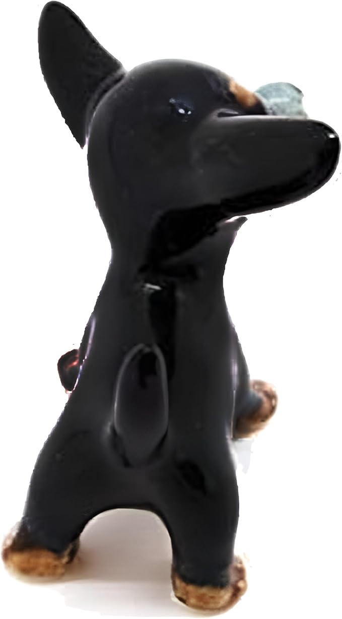 WitnyStore 2⅜" Black Stand Big Head Chihuahua Dog Ceramic Figurine for Terrarium Decoration Collectible Statue for Adult Collectors Handcrafted Porcelain Ornament Sculpture Home Room Tabletop Decor