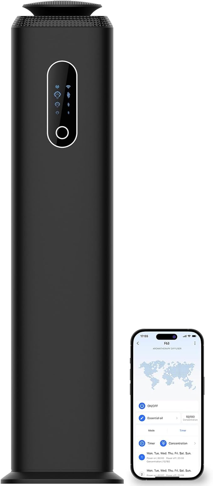 1000ML- Commercial Diffuser Machine Cover 10000 Sq Ft - Tower Hotel Scent Diffuser for Whole House - WiFi App Control -Scent Air Machine & Waterless Essential Oil Diffuser for Large Room - Black