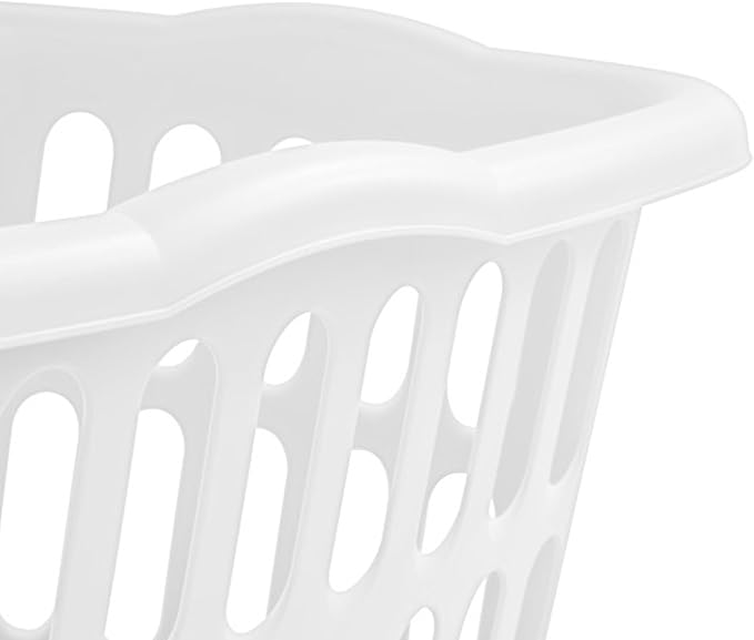 Sterilite 24-Pack Rectangular Laundry Basket, Plastic Clothes Hamper, 1.5 Bushel, White - Dirty Clothing Storage Organizer with Handles for Bedroom, Bathroom, and Closet