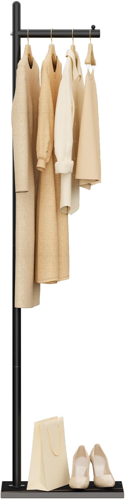 Yawinhe Metal Coat Rack, Coat Tree with Rock Base,L Shaped Freestanding Hall Tree, Clothes Hanger Stand Suitable for Bedroom, Hallway, Entrance,68.5 Inches High,Black,USMJ101B