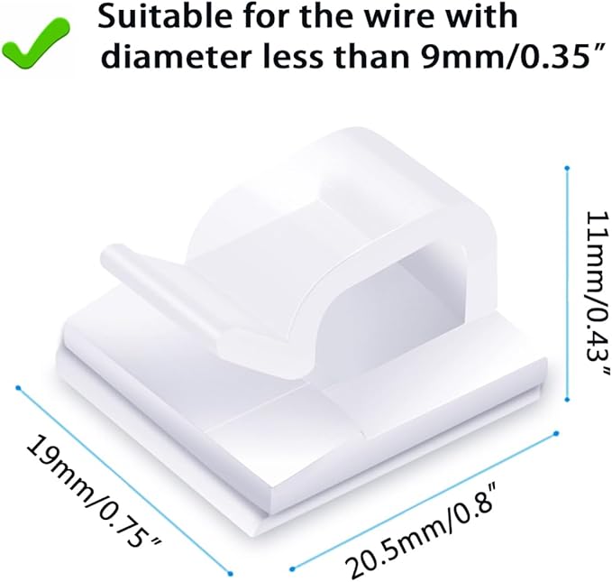 60PCS Cable Clips, KGROTE Extension Cord Clips Outdoor Light Wire Clips Adhesive Cable Hooks Wire Organizer Holder for Desk, Wall Cable Management, Christmas Lights, Decorations Hanging - Large, Clear
