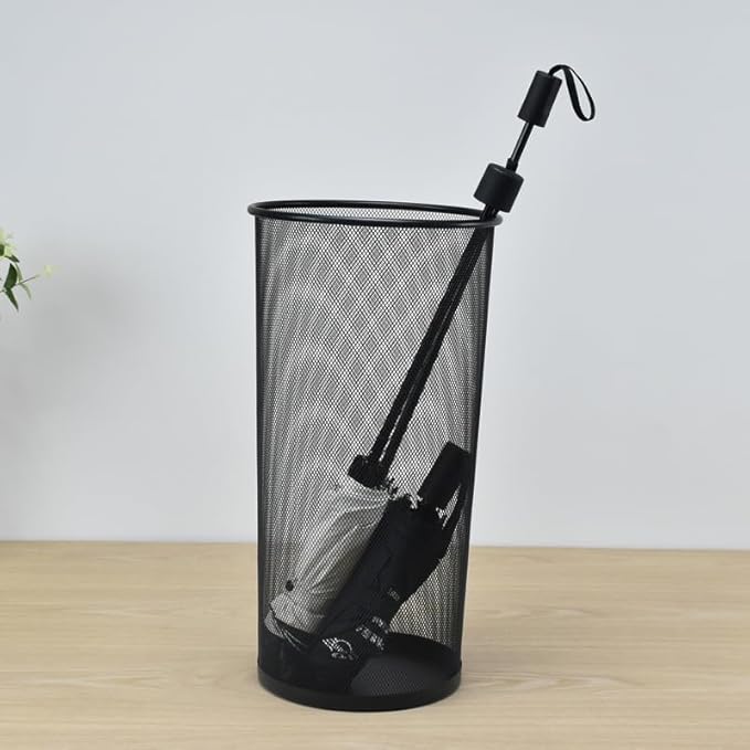 Youeon 2 Pack Large Umbrella Holder, 10.5x20 Inch Metal Mesh Umbrella Stand, Freestanding Bucket for Umbrellas, Canes, Walking Sticks, Wrapping Paper, Entryway, Home, Office, Hotel, Black