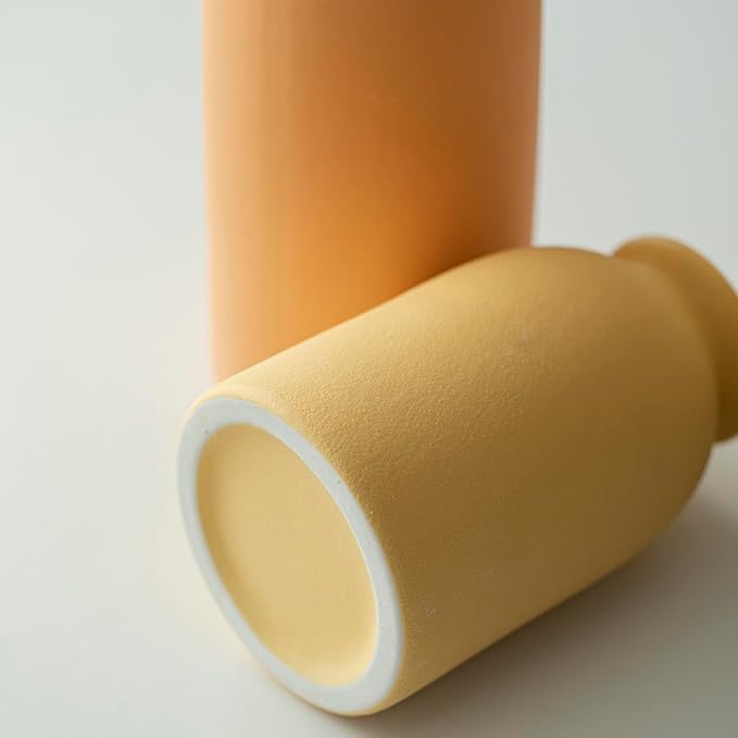 10.4 inches Tall Decorative Ceramic Vase Set, 3 Pieces, 10 inches Nordic Modern Style, White, Farmhouse Home Boho Shelf Decor(Orange)