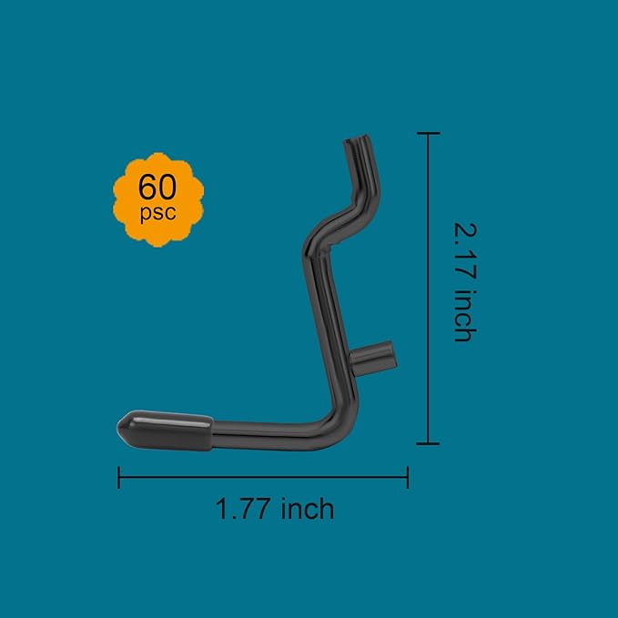 1/4 Inch Extra Thick Pegboard Hooks,Only Suitable for 1/4" Pegboard Board,Metal Pegboard Hooks for Hanging Storage (All Black, 60pcs L Hook)
