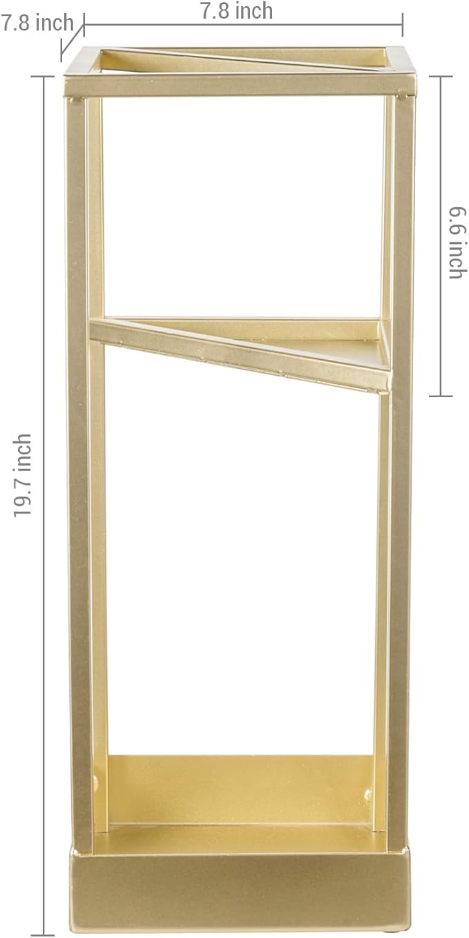 Umbrella Stand,Umbrella Holder for Entryway,20 Inch Tall Modern Brass Tone Metal Geometric Freestanding Entryway Umbrella Rack or Cane Holder with Shelf for Small Umbrellas and Bottom Drip Tray
