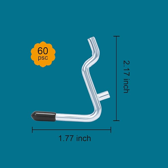 1/4 Inch Extra Thick Pegboard Hooks,Only Suitable for 1/4" Pegboard Board,Metal Pegboard Hooks for Hanging Storage (60pcs L Hook, Black)