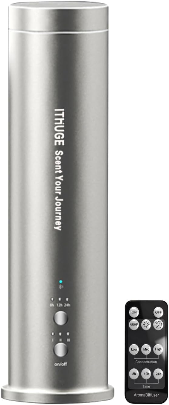 Aluminum Waterless Essential Oil Diffuser for Large Room, 1200 Sq Ft Coverage with Bluetooth App & Remote Control with 100ml Empty Bottle, Cold Air Aromatherapy Machine for Home Office(M202S)