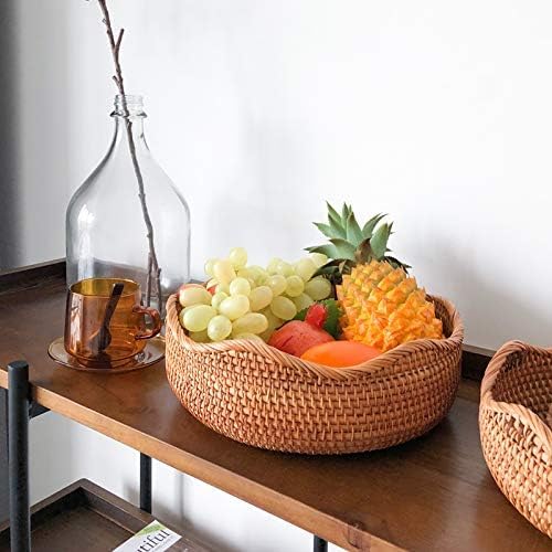 YANGQIHOME Rattan Bread Basket, Round Fruit Baskets, Wicker Storage Bowls, Natural Woven Serving Basket Bowls, Decorative Baskets for Kitchen Counter Organizing, Set of 3
