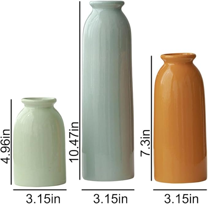 10.4 inches Tall Decorative Ceramic Vase Set, 3 Pieces, Nordic Modern Boho Style, White, for Home Decor (Colorful)