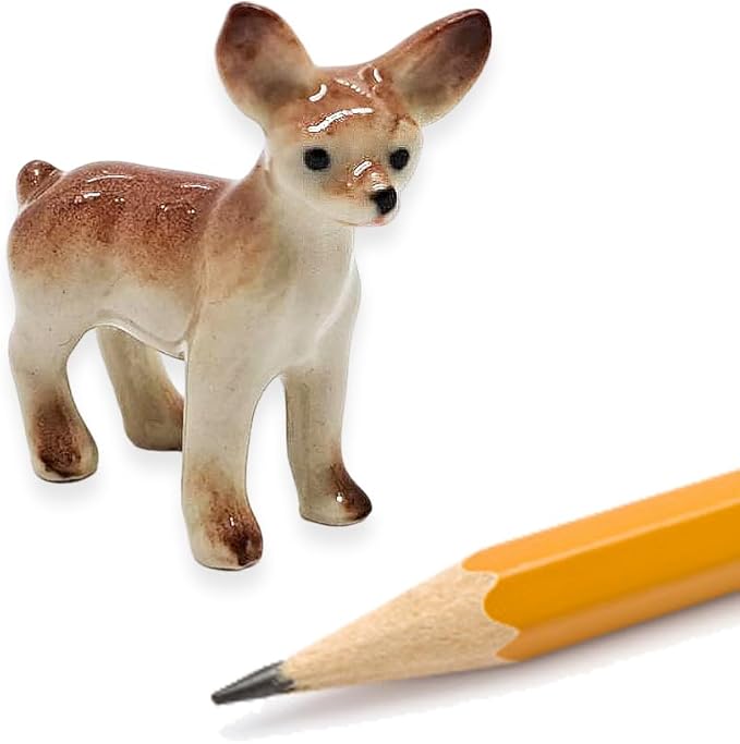 WitnyStore 1" Brown Standing Shorthair Chihuahua Dog Ceramic Figurine for Terrarium Decoration Collectible Statue for Adult Collectors Handcrafted Porcelain Ornament Sculpture Home Room Tabletop Decor