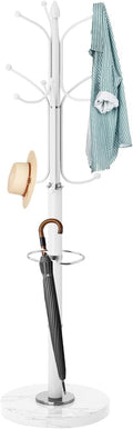 ZOZOE Metal Coat Rack Stand, Modern Coat Rack Freestanding with Natural Marble Base, Sturdy Coat Racks with 12 Hooks & Umbrella Holder,White Coat Tree Hanger Stand for Bags,Hats,Entryway,Office