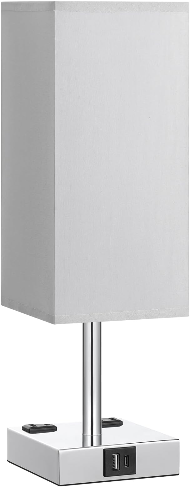【Upgraded】Bedside Table Lamp Touch Control, with USB C+A Charging Ports & Dual AC Outlets, 3-Way Nightstand Lamp for Bedroom with LampShade Living Room Office(LED Dimmable Bulb Included)