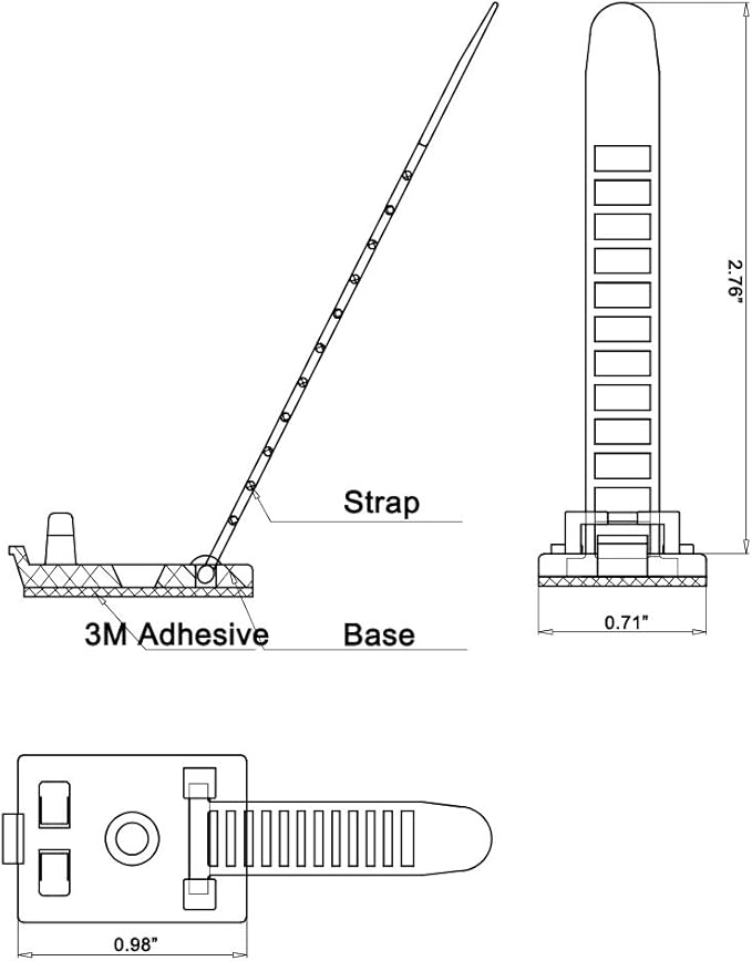 HS Under Desk Cable Management Clips Black with Screw Hole and 3M Tape (50 Pack),Large Adhesive Electrical Cable Straps Ties 3 Inch Organizers for Cords,Christmas Lights,Desktop PC