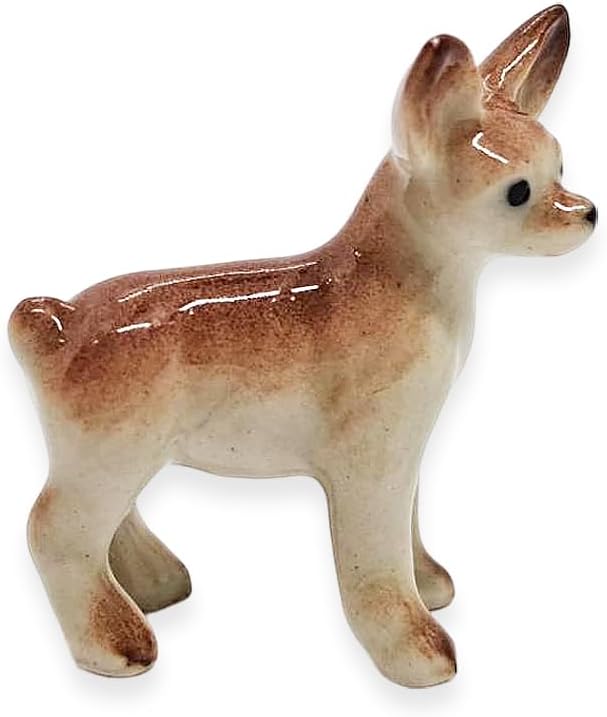 WitnyStore 1" Brown Standing Shorthair Chihuahua Dog Ceramic Figurine for Terrarium Decoration Collectible Statue for Adult Collectors Handcrafted Porcelain Ornament Sculpture Home Room Tabletop Decor
