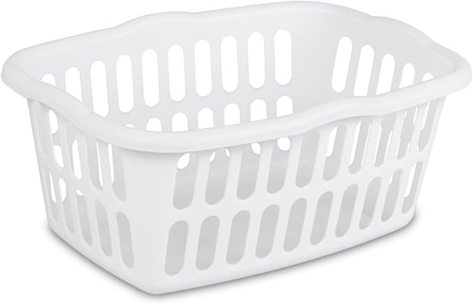 Sterilite 24-Pack Rectangular Laundry Basket, Plastic Clothes Hamper, 1.5 Bushel, White - Dirty Clothing Storage Organizer with Handles for Bedroom, Bathroom, and Closet