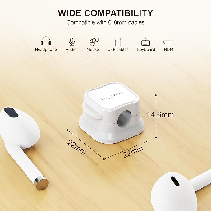 12 Pack Magnetic Cable Clip Organizer Cord Holder, Picozon Adhesive Cable Management, Wire Phone USB Charger Cable Holder, Keeper Organizer for Office Home Desktop Table - White