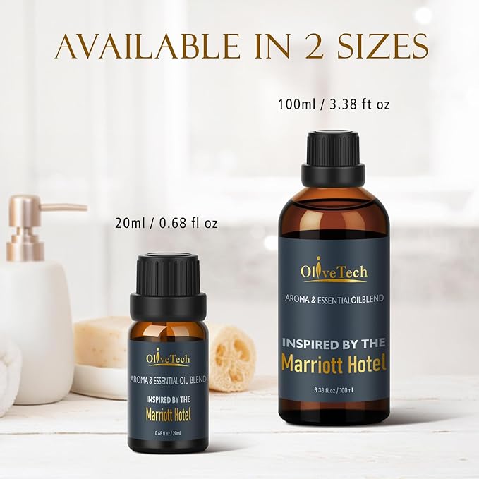 Hotel Diffuser Oil 20ml – Inspired by Marriott Hotel Scent, OliveTech Aromatherapy Fragrance Oil for Cold Air & Ultrasonic Diffusers, Glass Bottle (0.68 fl oz)