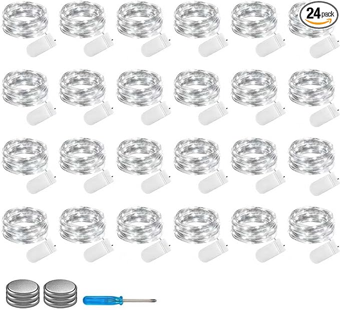 ZNYCYE Fairy Lights Battery Operated,24 Packs 9.8FT 30LEDs+ 6 Replacement Batteries Firefly Lights Copper Wire String Lights(NO Timer) for Bedroom Wedding Mason Jar Dorm Decor(Cool White)