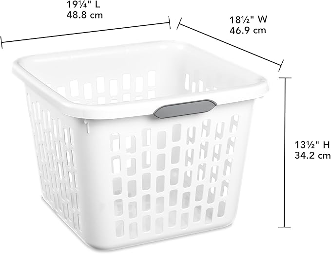 Sterilite Laundry Basket, Plastic Clothes Hamper, Large Square Bin with Comfort Grip Handles and Reinforced Rim, 1.5 Bushel Capacity, White, 18 Pack