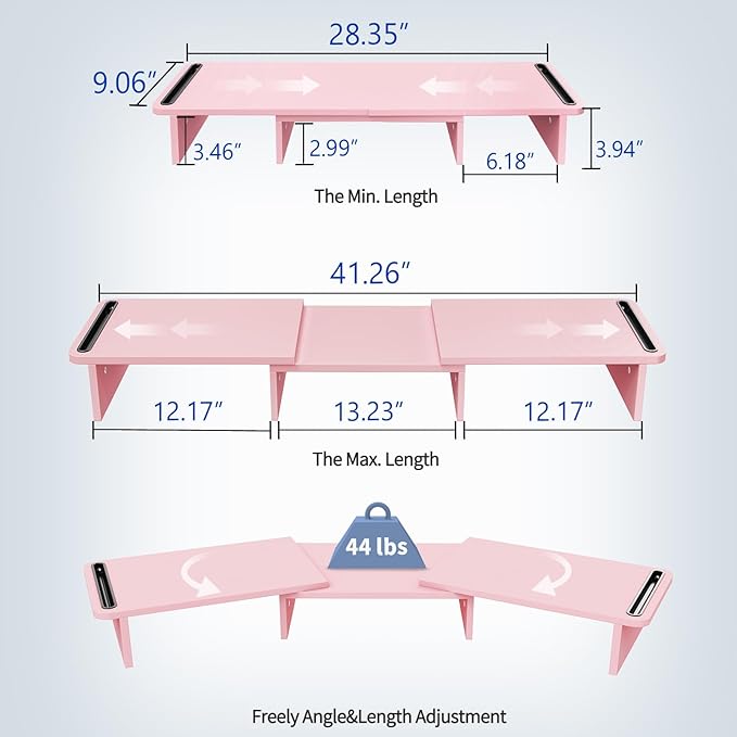 Zimilar Dual Monitor Stand Riser, Monitor Stand with Adjustable Length and Angle, Wood Monitor Stand for Desk, Monitor Riser for 2 Monitors with Storage Space