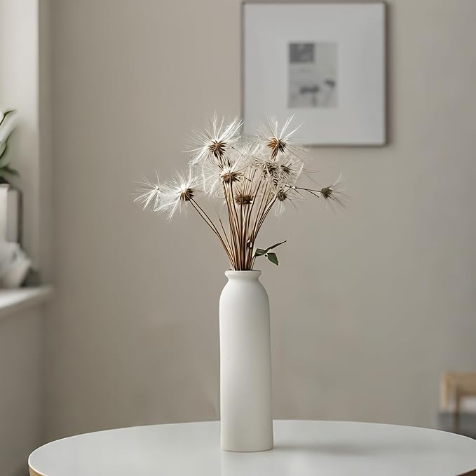 10.6 inches Tall Decorative Ceramic Vase Set, 3 Pieces, Nordic Modern Boho Style, White, for Home Decor (White)