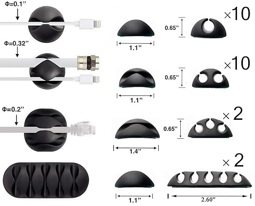 OHill Desk Cable Management Cord Organizer, 24 Pack Black Self Adhesive Cord Holder Cable Clips, Ideal Cable Organizer Wire Keeper for Desk, Nightstand, Phone Charger, Computer, Home, Office, Car