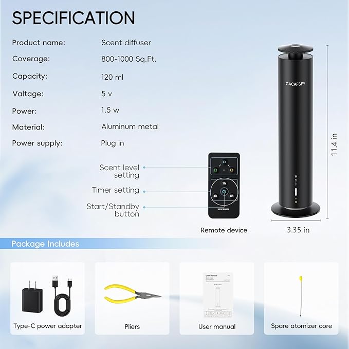 Waterless Scent Diffuser,Hotel Scent Diffuser-Smart APP Control-Cover Up to 1000 Sq.Ft.-Cold Air Tech,Scent Diffusers for Home,Aromatherapy,Large Room,Spa,Commercial-Black Essential Oil Diffuser