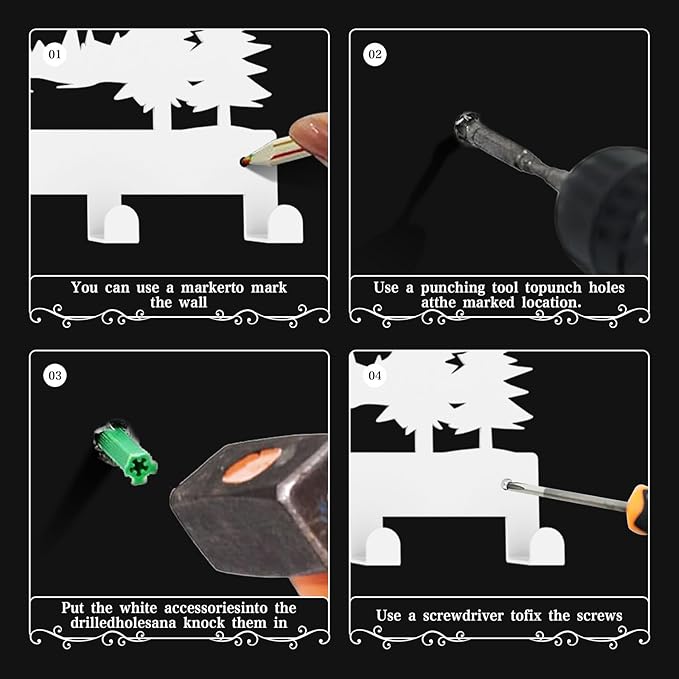 Key Holder Wall Mounted Key Hooks, White Metal Key Rack Hooks, The Great Grove, Mountain Theme Wall Decoration Hooks, with 7 Hooks, Applicable to Front Doors, Lobby,Corridor, Offices (12 ")