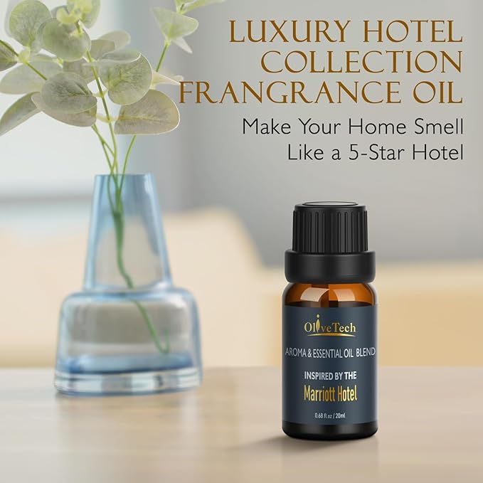 Hotel Diffuser Oil 20ml – Inspired by Marriott Hotel Scent, OliveTech Aromatherapy Fragrance Oil for Cold Air & Ultrasonic Diffusers, Glass Bottle (0.68 fl oz)