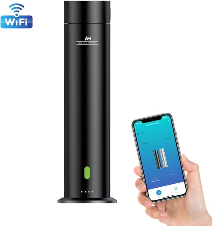 Waterless Essential Oil Diffuser - Home Luxury Scent Diffuser - Remote Control Antal Hayat Cordless Rechargeable Diffuser - 5000 sq. ft Coverage - Essential Oil Diffuser App Control Rechargeable