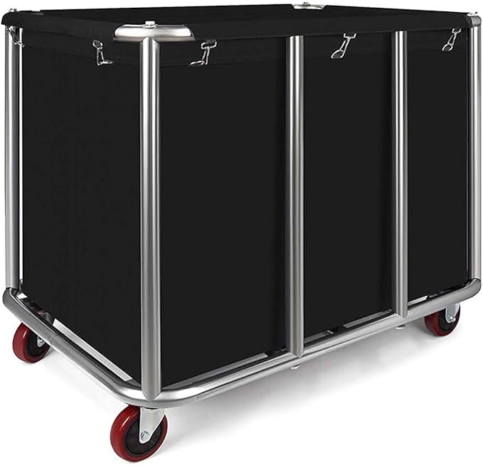 Commercial Laundry Cart with Wheels, 400L Capacity Heavy Duty Large Laundry Basket with Watertight Oxford Bag and Sturdy Steel Frame for Home, Hotel,Hospital,440 lbs(Black)