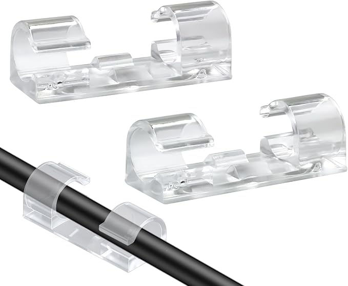 SOULWIT 50 Pcs Self Adhesive Cable Management Clips, Cable Organizers Sticky Wire Clips Cord Holder for TV PC Laptop Ethernet Cable Desktop Home Office (Transparent)