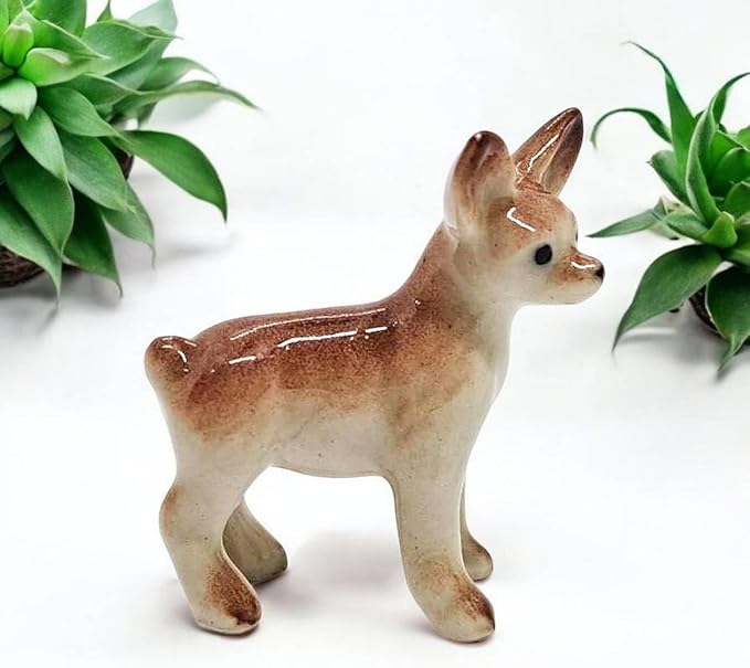 WitnyStore 1" Brown Standing Shorthair Chihuahua Dog Ceramic Figurine for Terrarium Decoration Collectible Statue for Adult Collectors Handcrafted Porcelain Ornament Sculpture Home Room Tabletop Decor