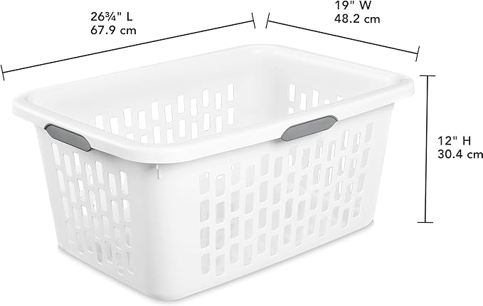 Sterilite Laundry Basket, Plastic Clothes Hamper, Large Rectangle Bin with Comfort Grip Handles and Reinforced Rim, 2 Bushel Capacity, White, 18 Pack
