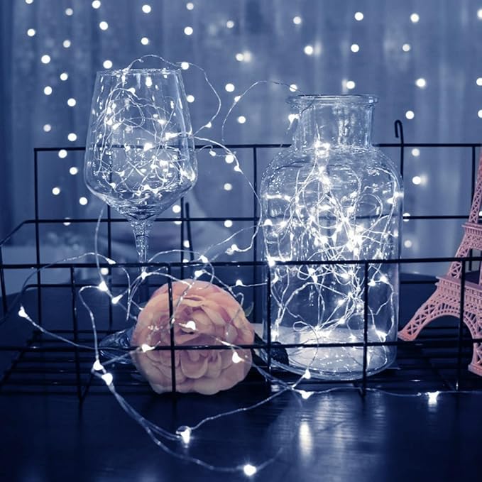 ZGWJ 50 Pack Fairy Lights Battery Operated, 7ft 20 Mini LED Fairy String Lights Silver Wire 3 Modes for DIY, Parties, Wedding, Bedroom, Halloween Christmas Decoration Silver White