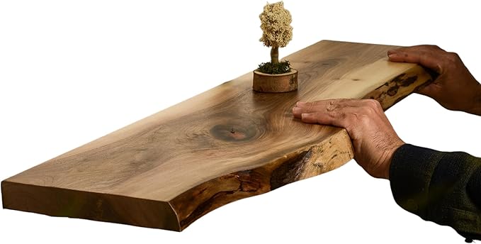 Rustic Live Edge Floating Shelves for Wall, Solid Wood Floating Shelf for Room Wall, Natural Wood Shelves for Bathroom, Floating Real Walnut Wood Shelf (24'' x 6'')