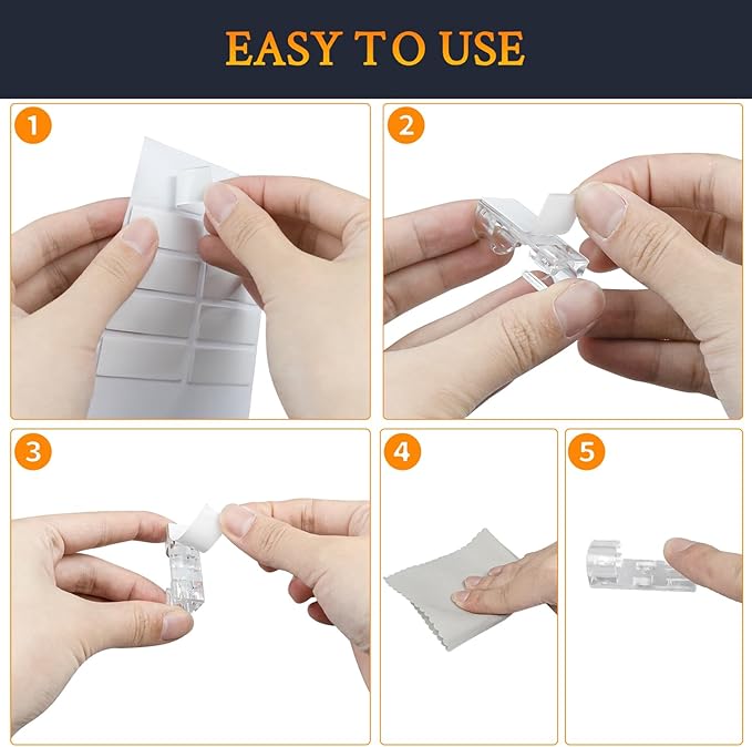 SOULWIT 50 Pcs Self Adhesive Cable Management Clips, Cable Organizers Sticky Wire Clips Cord Holder for TV PC Laptop Ethernet Cable Desktop Home Office (Transparent)