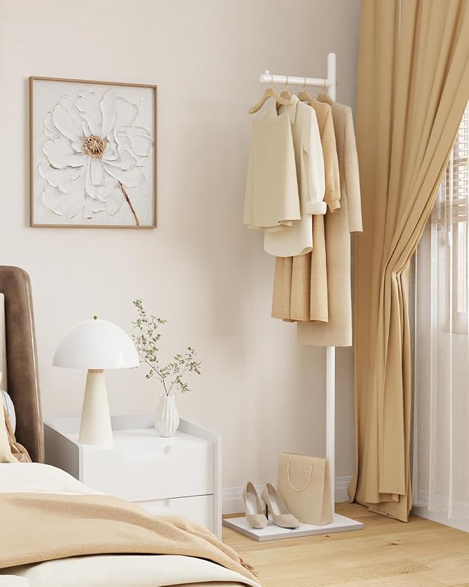 Yawinhe Metal Coat Rack, Coat Tree with Rock Base,L Shaped Freestanding Hall Tree, Clothes Hanger Stand Suitable for Bedroom, Hallway, Entrance,68.5 Inches High,White,USMJ101W