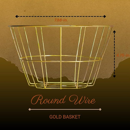 (1) Gold Wire Mental Modern Storage Basket 7.88Inch Decorative Round Open Design for Home Decor Organization Kitchen Bathroom Office Essentials