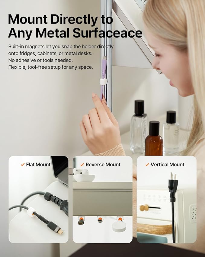 6 Pack Sinjimoru Magnetic Cable Clips, Compact Size Cord Organizer & Cable Management for Desk, Nightstand & Car, Fits up to 7.5mm Cables, Black