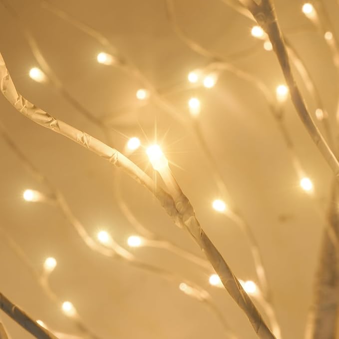 Birch Tree Lights 6+6FT, Set of 2 Prelit Christmas Trees 8 Lighting Effects and Timer, Artificial Trees Warm White Fairy Lights, Twinkling Twig Trees for Xmas Party Wedding Indoor Outdoor