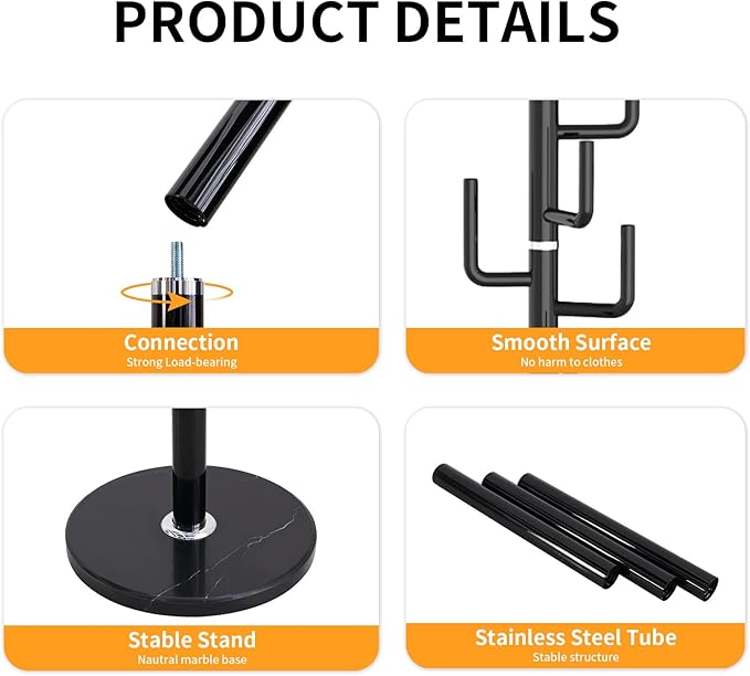 ZOZOE Metal Modern Coat Racks, Cactus Coat Rack Freestanding with Natural Marble Base, Coat Rack Stand with 8 Hooks, Coat Tree Hanger Stand for Bags, Hats, Entryway, Office